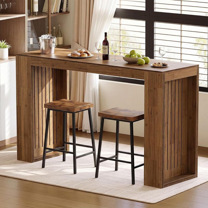 63 Inch Long Brown Counter Height Bar Table for Home Bar and Dining Room image number 3