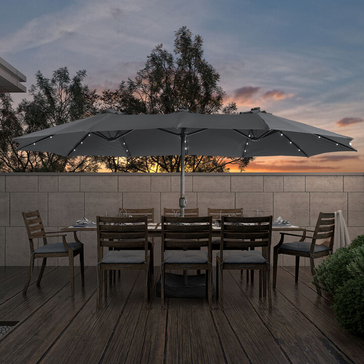 MONDAWE 15ft Rectangular Double-Sided Solar LED Outdoor Patio Market Umbrella with Base Included