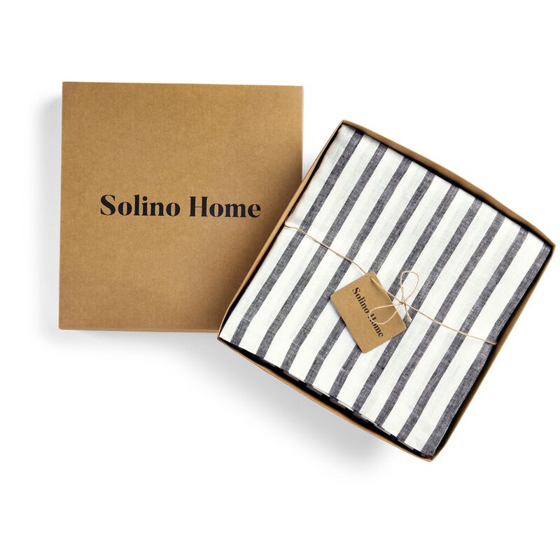 Solino Home Madison Stripe 100% Linen Tablecloth &ndash; Handcrafted, Machine Washable, Perfect for Holiday and Everyday Dining