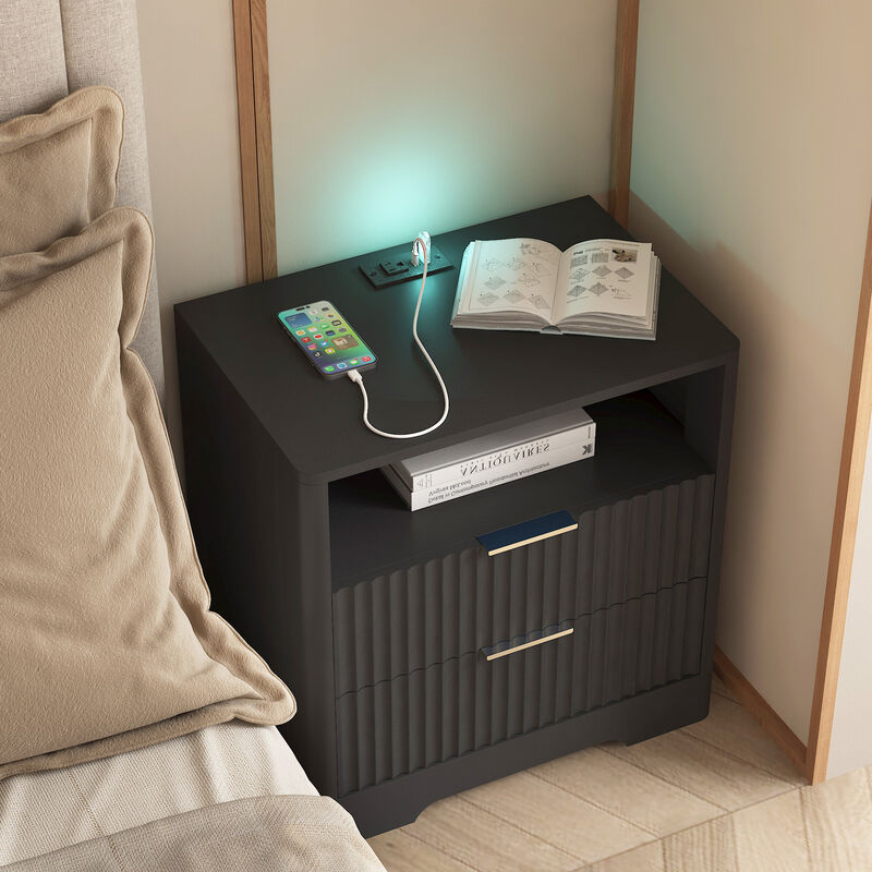 Smart Nightstand with Charging Station Voice Night Light Storage Cabinet image number 4