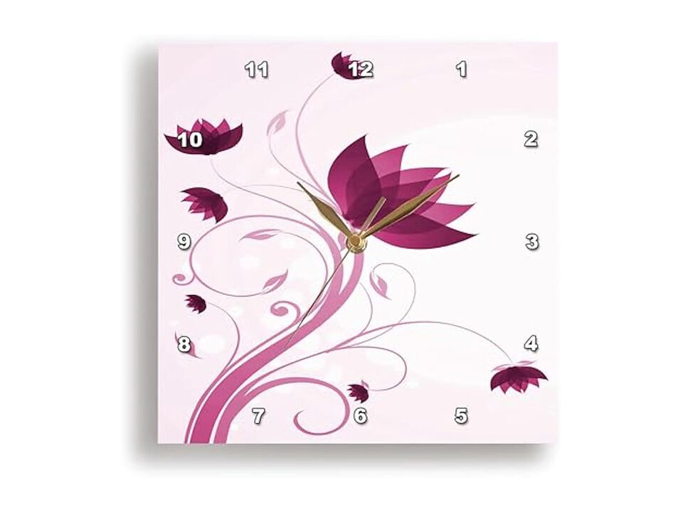 Pretty Pink Flower Swirly Stem Wall Clock 13 Inch Home Decor