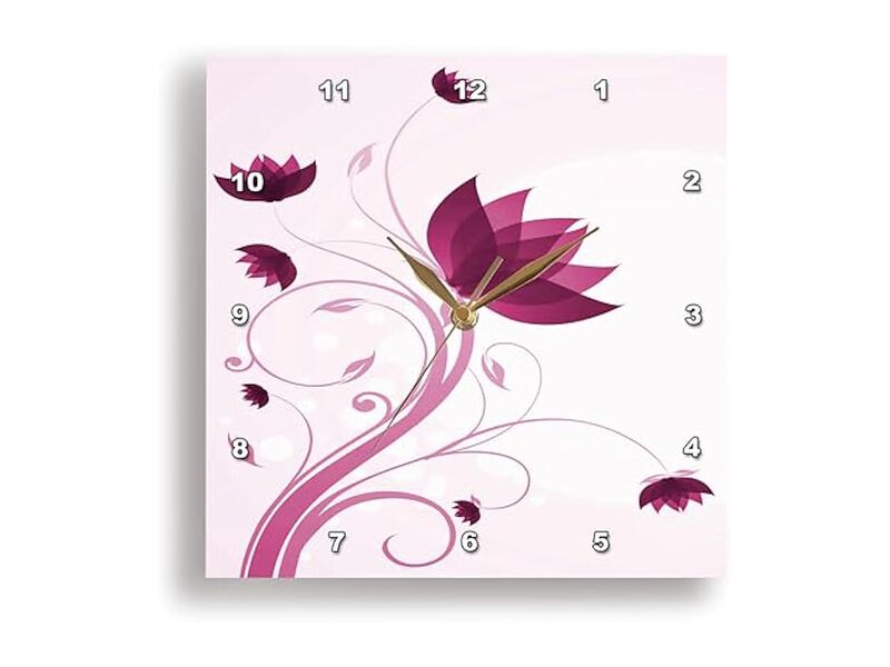 Pretty Pink Flower Swirly Stem Wall Clock 13 Inch Home Decor image number 1