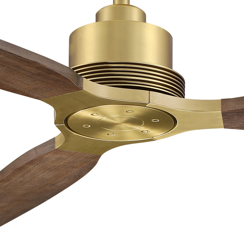 56" Mid-Century Modern Soft Brass Solid Wood Reversible 6 Speed Ceiling Fan No Light with Remote image number 9