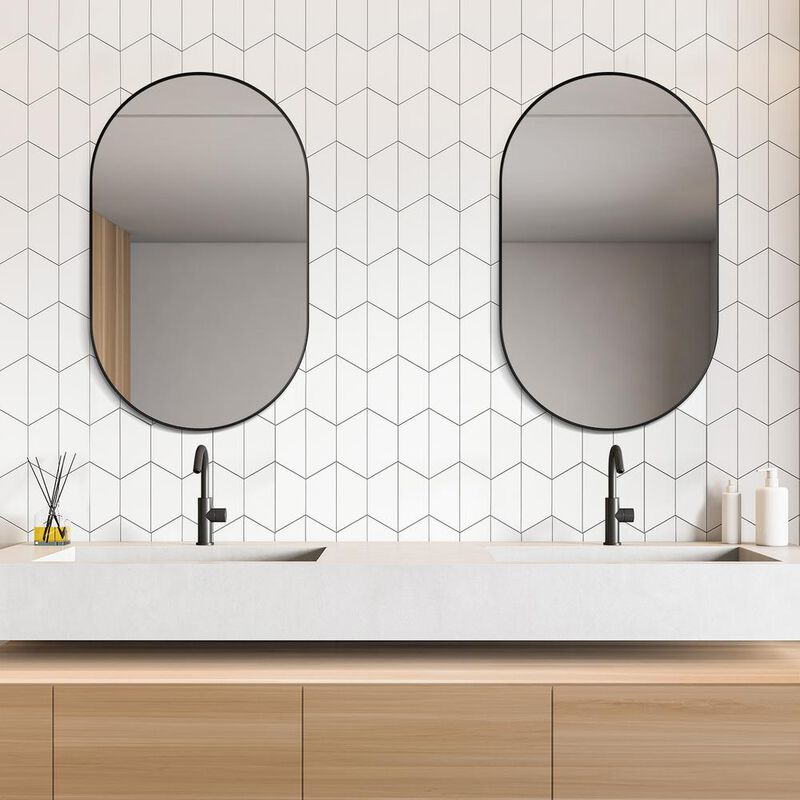 Altair Ispra 36 Oval Bathroom/Vanity Matt Black Aluminum Framed Wall Mirror