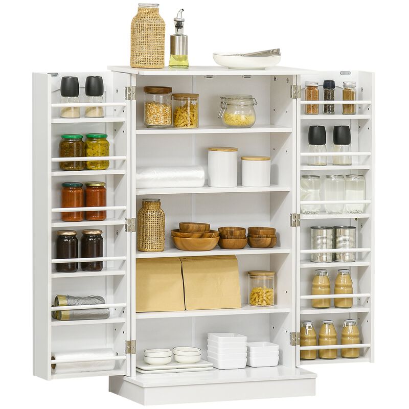 41" White Kitchen Pantry: 5-Tier, 12 Spice Racks, Adjustable Shelves