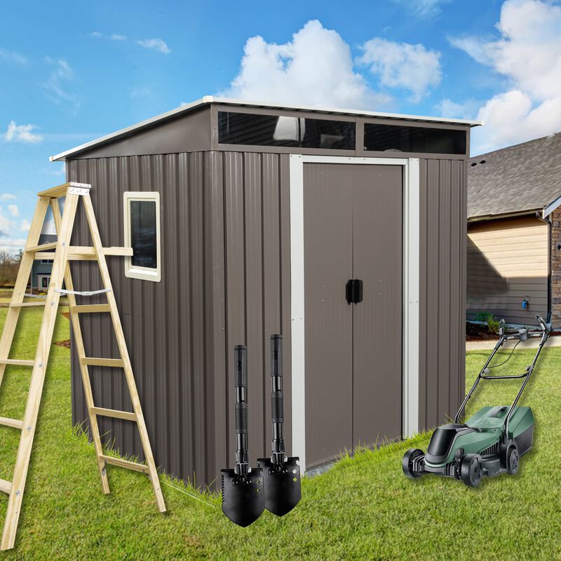 MONDAWE 6ft x 5ft Outdoor Metal Storage Shed With Window Transparent Plate
