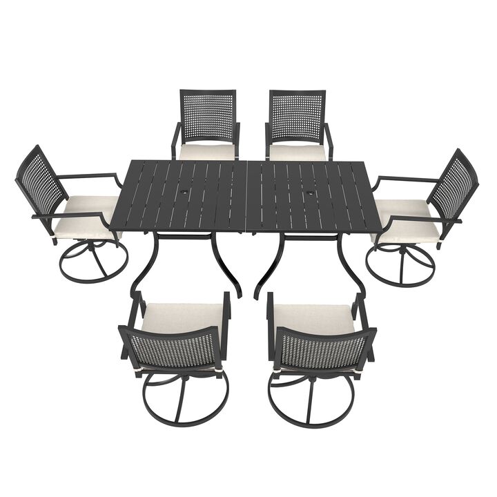 MONDAWE 8-Piece Patio Dining Set With  2 Pcs Square Steel Tables And 6 Pcs Steel Mesh Swivel Chairs, Black