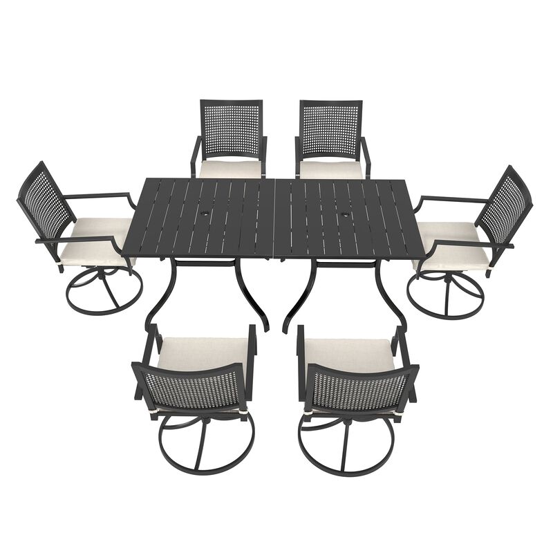 MONDAWE 8-Piece Patio Dining Set With  2 Pcs Square Steel Tables And 6 Pcs Steel Mesh Swivel Chairs, Black
