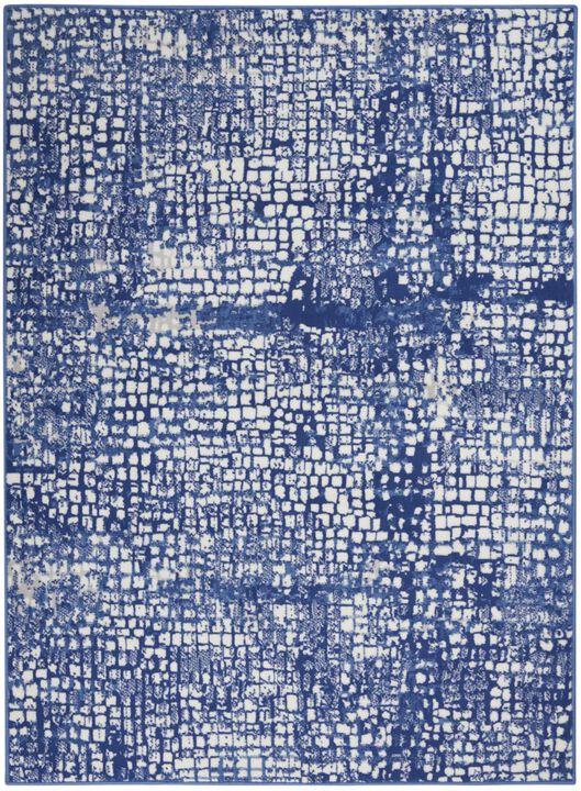 HomeRoots 6' X 9' Ivory And Blue Geometric Area Rug