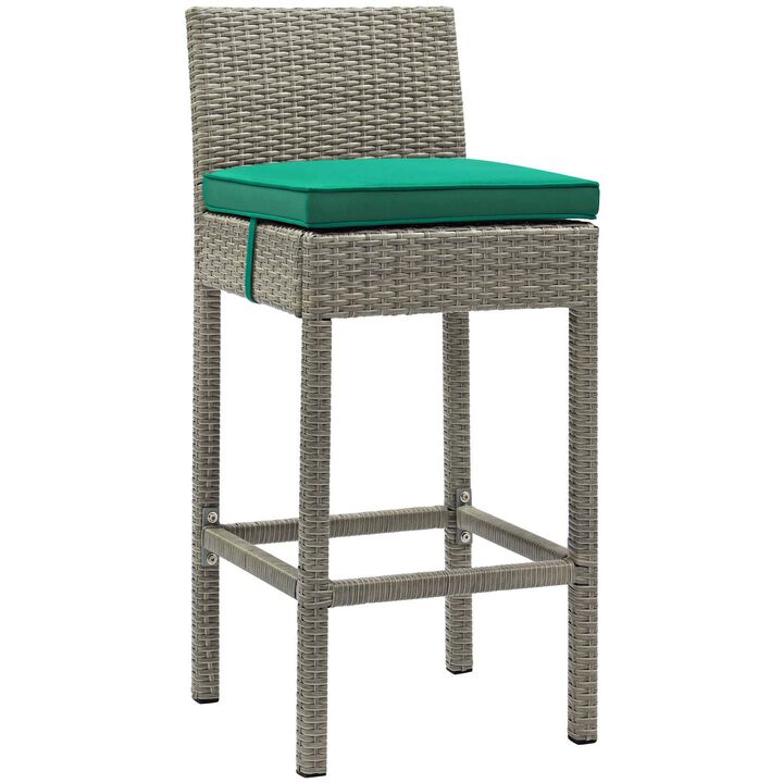 Conduit Outdoor Patio Wicker Rattan Bar Stool Set of 2 in Light Gray Green