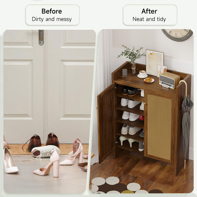 Tolnil 42.5" Tall Rattan Shoe Cabinet image number 4