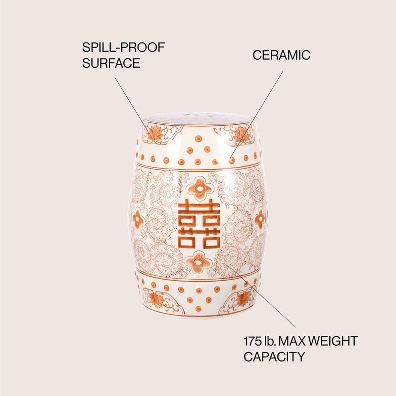 Double Happiness Chinoiserie Ceramic Drum Garden Stool