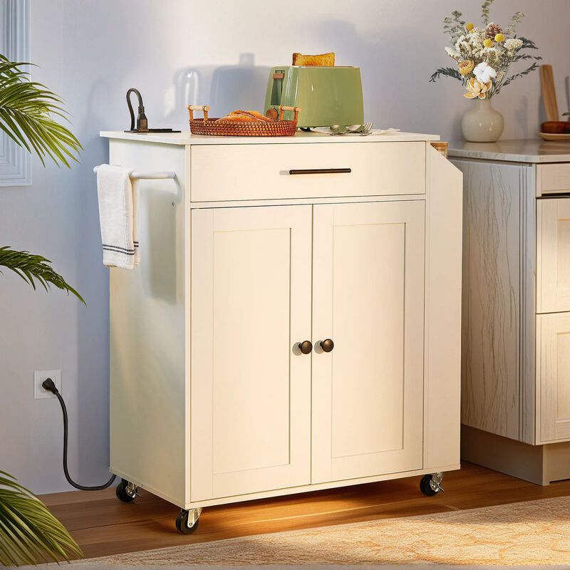 Rolling Kitchen Island Cart with Power Outlet, Drawers and Spice Rack image number 5