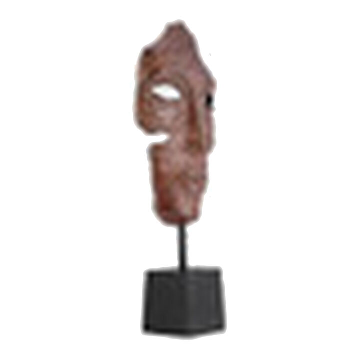 21 Inch Sculpture, Partial Face, Black Base, Brick Patina Metal Finish - Benzara
