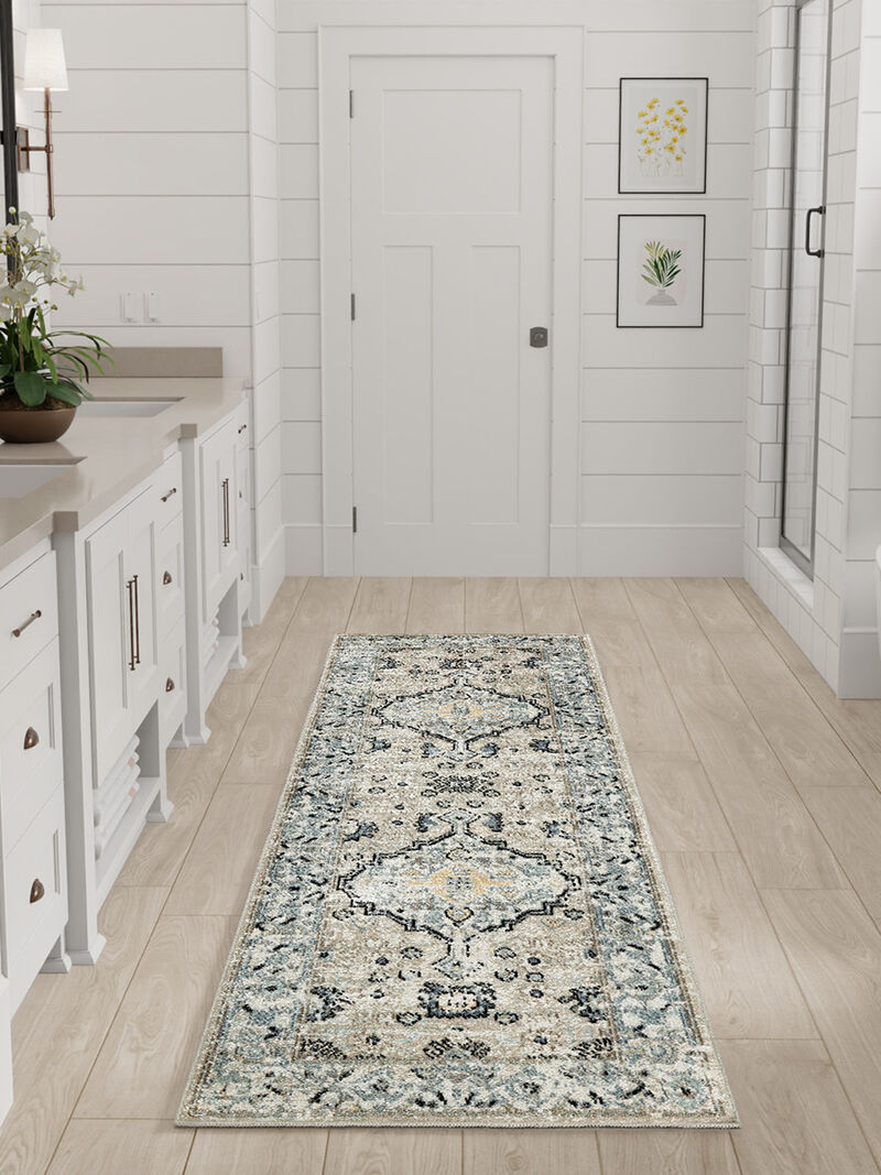 Washable Decor WSD12 Taupe/Blue 2' x 6' Rug
