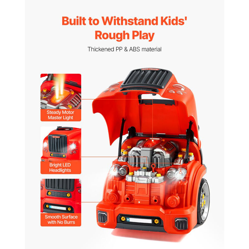 60-Piece Kids Mechanic Car Repair Set with Removable Engine Parts, Lights, Sounds & Horn-Red image number 3
