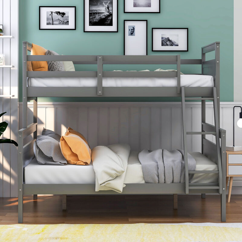 Twin over Full Bunk Bed with ladder, Safety Guardrail, Perfect for Bedroom, Gray image number 5