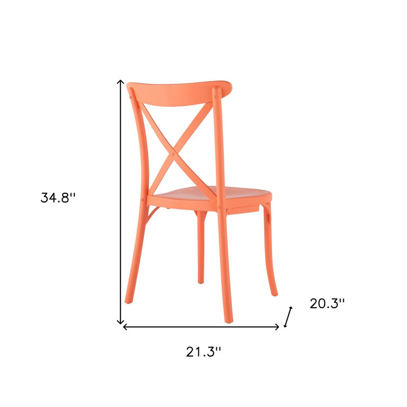 HomeRoots Set of Two Salmon Heavy Duty Plastic Outdoor Stacking Dining Chairs image number 5