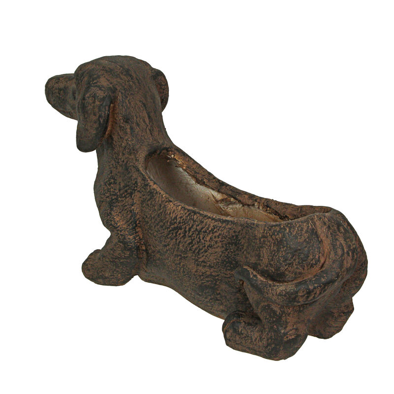 Resin Distressed Rustic Brown Finish Dachshund Dog Indoor Outdoor Planter Pot image number 2