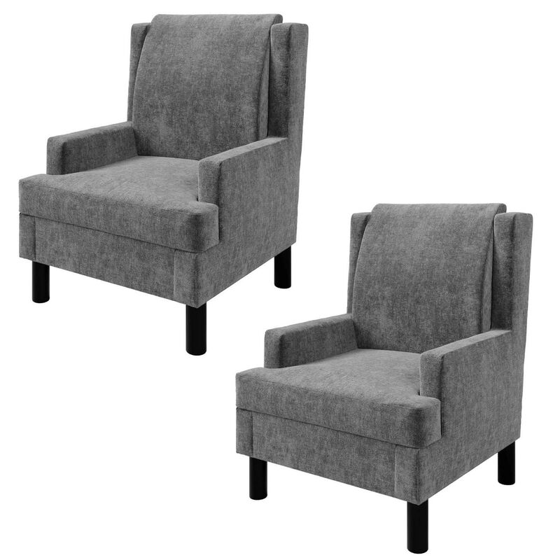 2 Pcs Upholstered Wingback Accent Chair, Modern Reading Armchair for Living Room, Bedroom, Grey image number 0