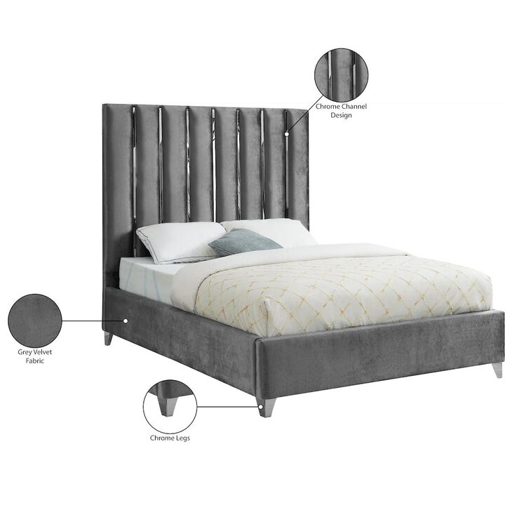 Meridian Furniture Enzo Grey Velvet Queen Bed
