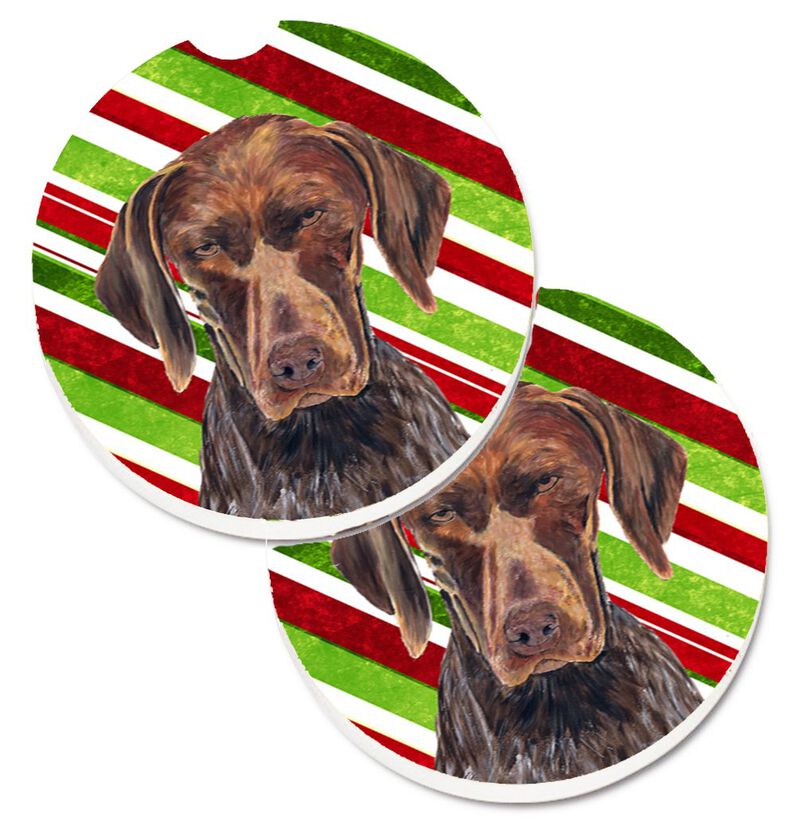 Caroline's Treasures German Shorthaired Pointer Candy Cane Holiday Christmas Set of 2 Cup Holder Car Coasters SC9355CARC, 2.56, Multicolor image number 0