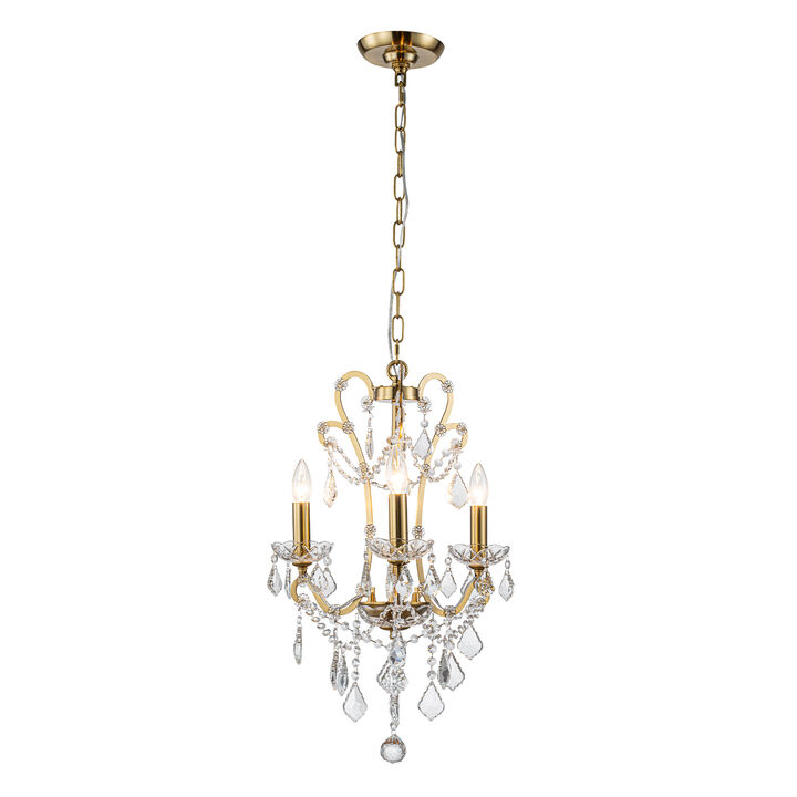 Crystal Chandelier with Brass Finish, Modern Glam 3-Light Ceiling Fixture