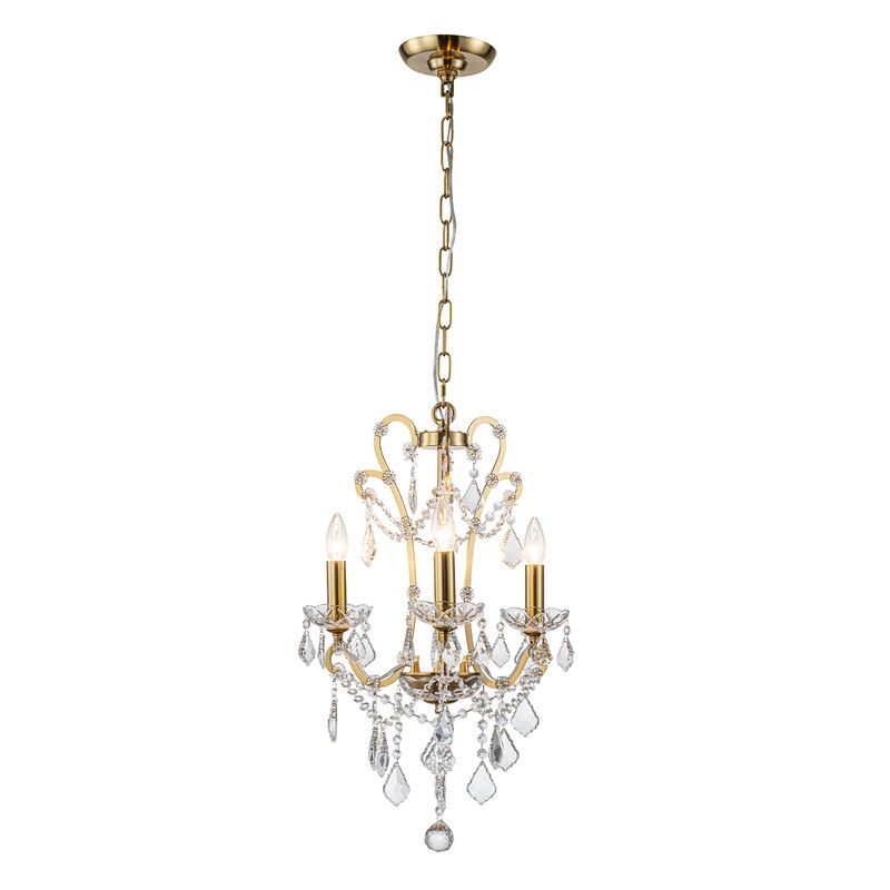Crystal Chandelier with Brass Finish, Modern Glam 3-Light Ceiling Fixture image number 0