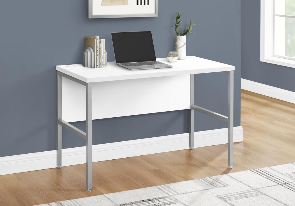 Monarch Specialties 7726, Work, Home Office, White Laminate Computer Desk 48" L Silver Commercial Grade, 47.25" L x 23.5" W x 30" H