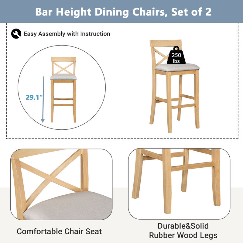 Merax Rectangular Wood Bar Height Dining Set Kitchen Breakfast Nook with 2 Chairs for Small Places