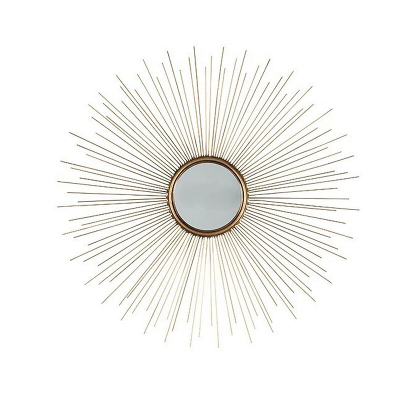 Round Shaped Accent Mirror with Metal Spokes, Set of 2, Gold-Benzara image number 2