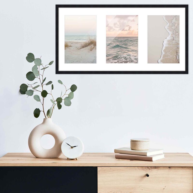 8.5x17 Wood Collage Frame with White Mat For 3 5x7 Pictures