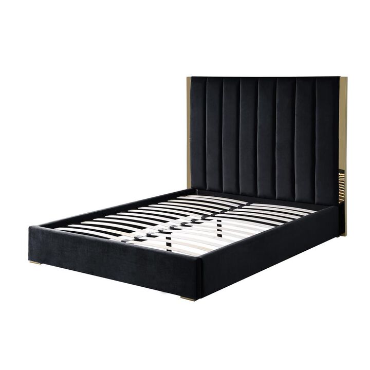 Best Master Furniture Jalen Black Velvet King Platform Bed with Gold Accents