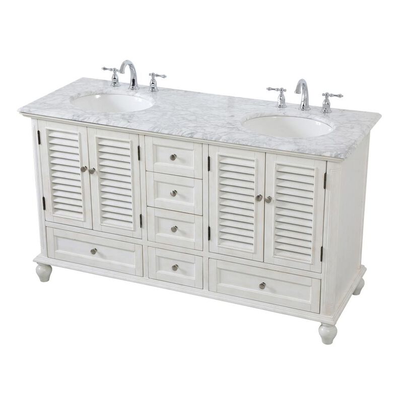 Elegant Kitchen and Bath 60 inch Double Bathroom Vanity in Antique White