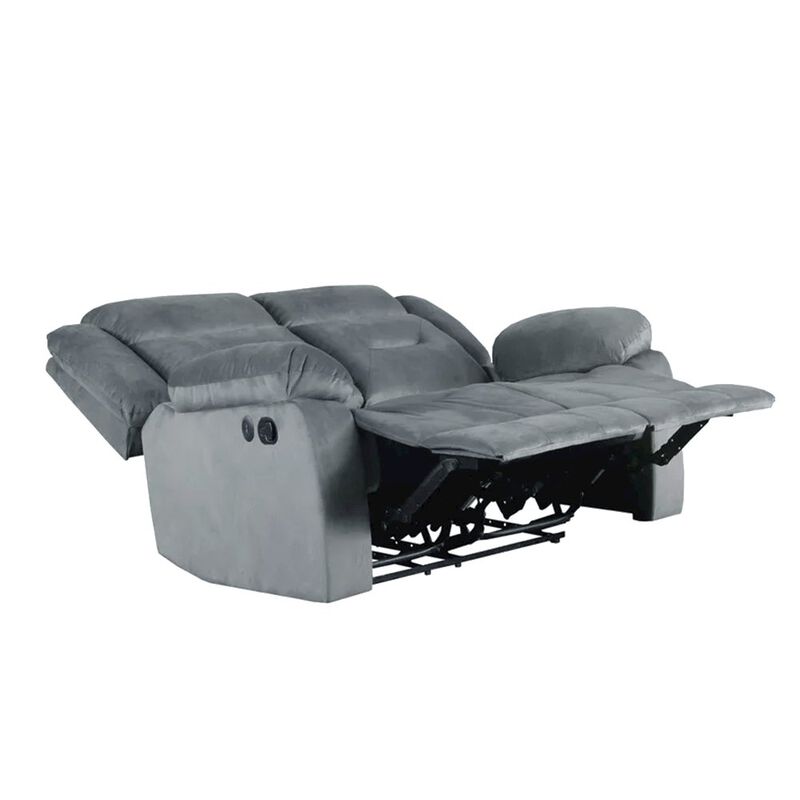 Simple Relax Velvet Upholstered Manual Motion Recliner Loveseat with USB Port in Dark Gray image number 3