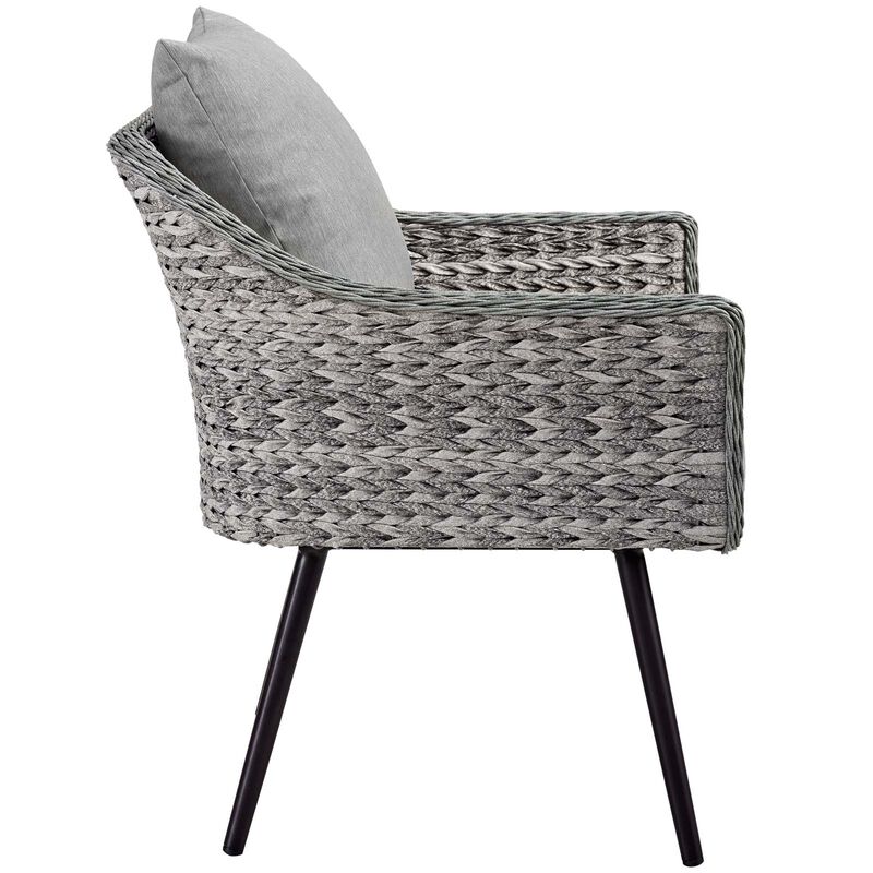 Modway - Endeavor 4 Piece Outdoor Patio Wicker Rattan Loveseat Armchair and Coffee Table Set Gray