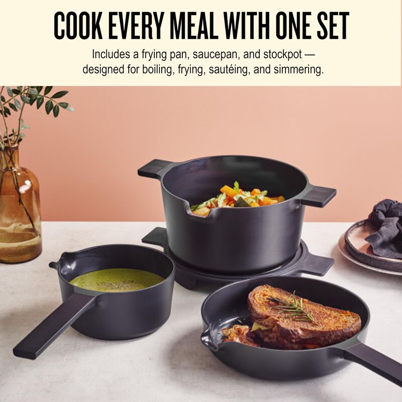 Alva Neat 5-in-1 Ceramic Nonstick Cookware Nesting Set, Recycled Aluminum Non-Toxic PFAS, PFOA, PTFE Free, Frying Pan, Cookware Set Compatible with All Cooktops, Induction Safe, Oven Safe