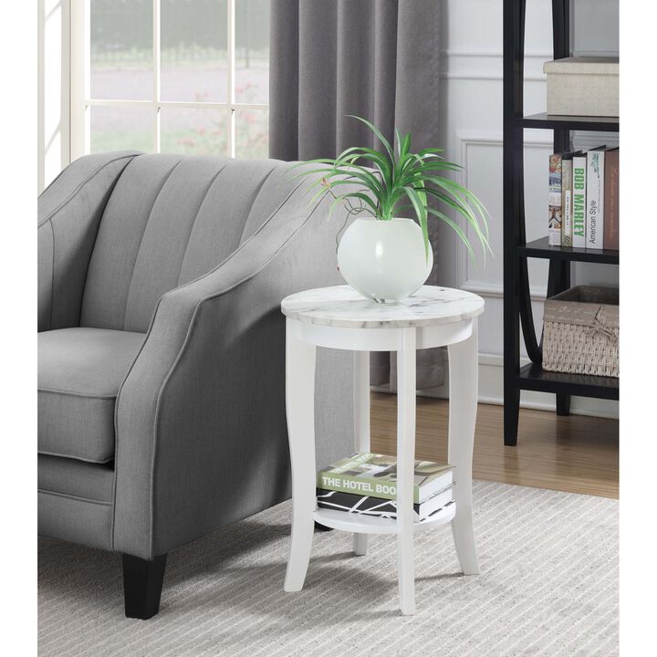 Convenience Concepts American Heritage Round End Table, White Faux Marble / White