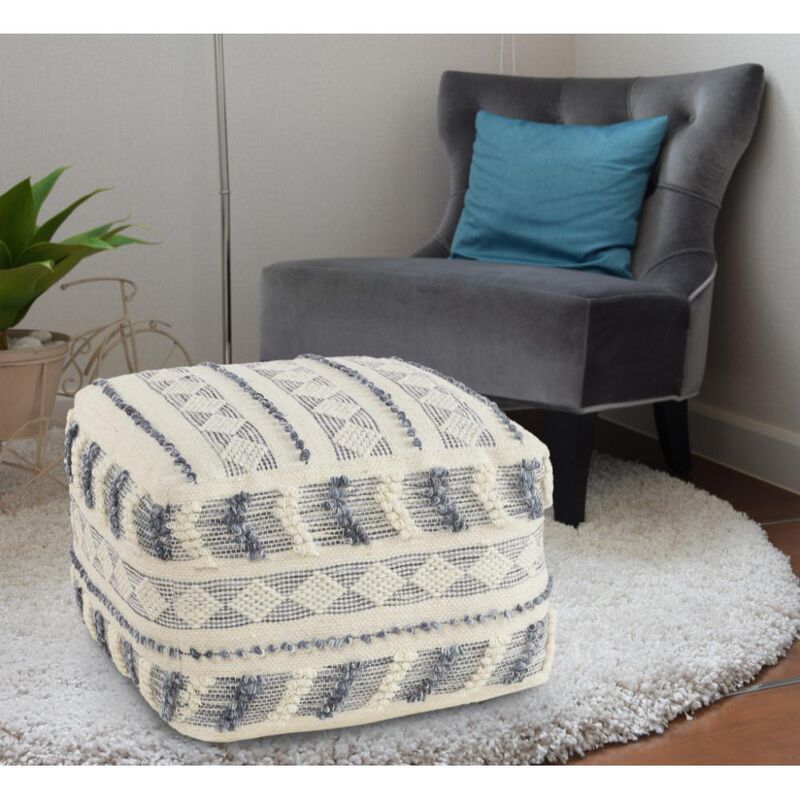 Hivvago 18 Inch Blue Striped Pouf Ottoman