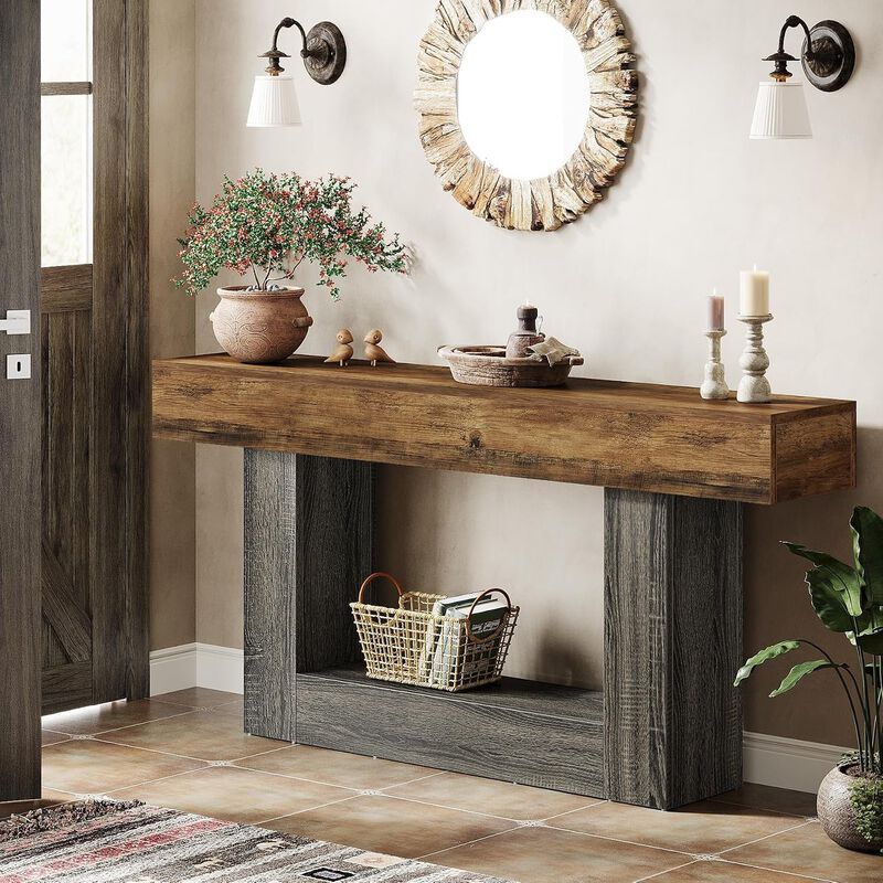 Tribesigns Farmhouse 2-Tier Wood Console Table image number 2