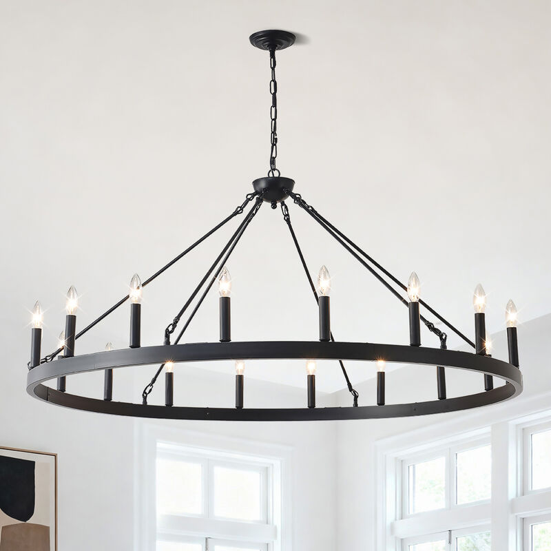 ELEMENT ACE 18-Light Adjustable Hanging Height Wagon Wheel Ceiling Chandelier for Dining Room Kitchen Island Living Room Bar and Indoor Home Decor image number 1