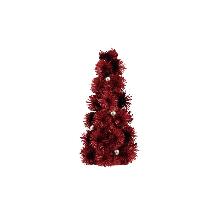 Red & Gold Tinsel Ball Tree with Glittered Beads