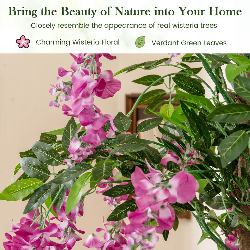 Faux Wisteria Plant in Nursery Pot with Blooming Flowers for Indoor Decor