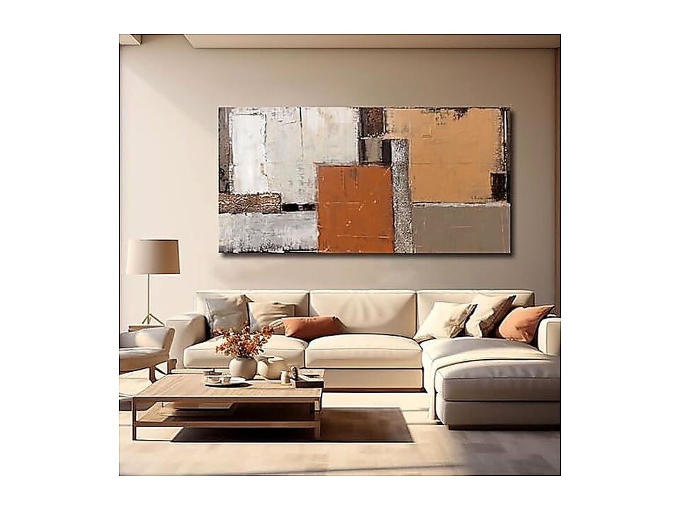 Orange Abstract Canvas Photo Living Room White Brown Block 29 X 58 Inch Office