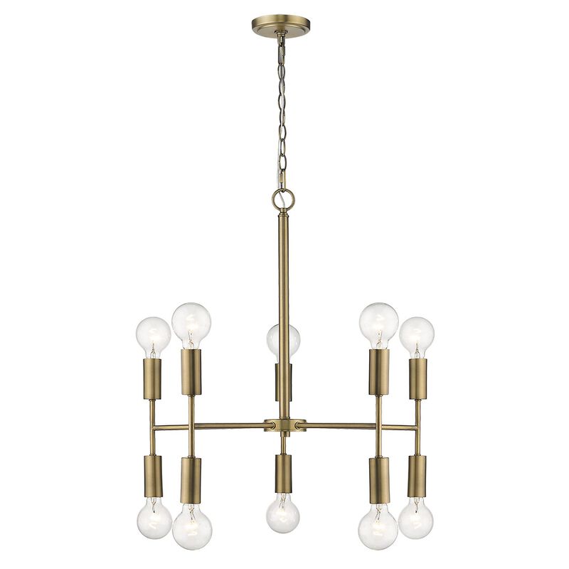 Hivvago Brass Candle Style Ten Light Metal Dimmable Chandelier