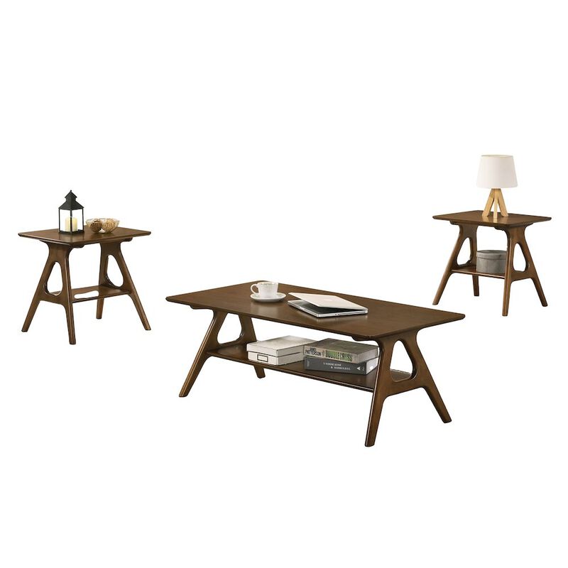 Roundhill Furniture Arona Mid-Century Modern Wood 3-Pc Coffee Table Set