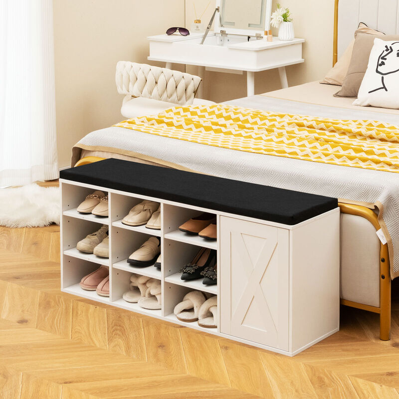9-cube Shoe Bench with Adjustable Shelves and Removable Padded Cushion