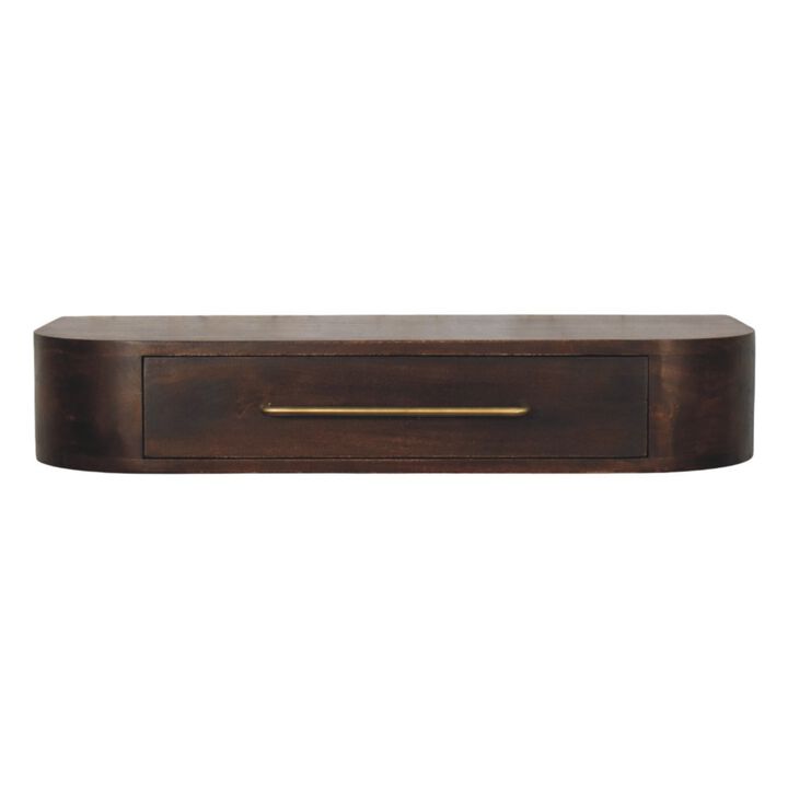 Artisan Furniture Solid Wood Arc Wall Mounted Console, 1 Drawer, Dark Brown