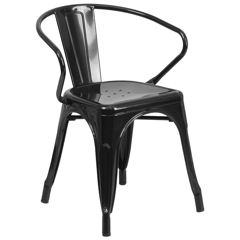 Flash Furniture Napoleon Commercial Grade 24" Round Black Metal Indoor-Outdoor Table Set with 2 Arm Chairs