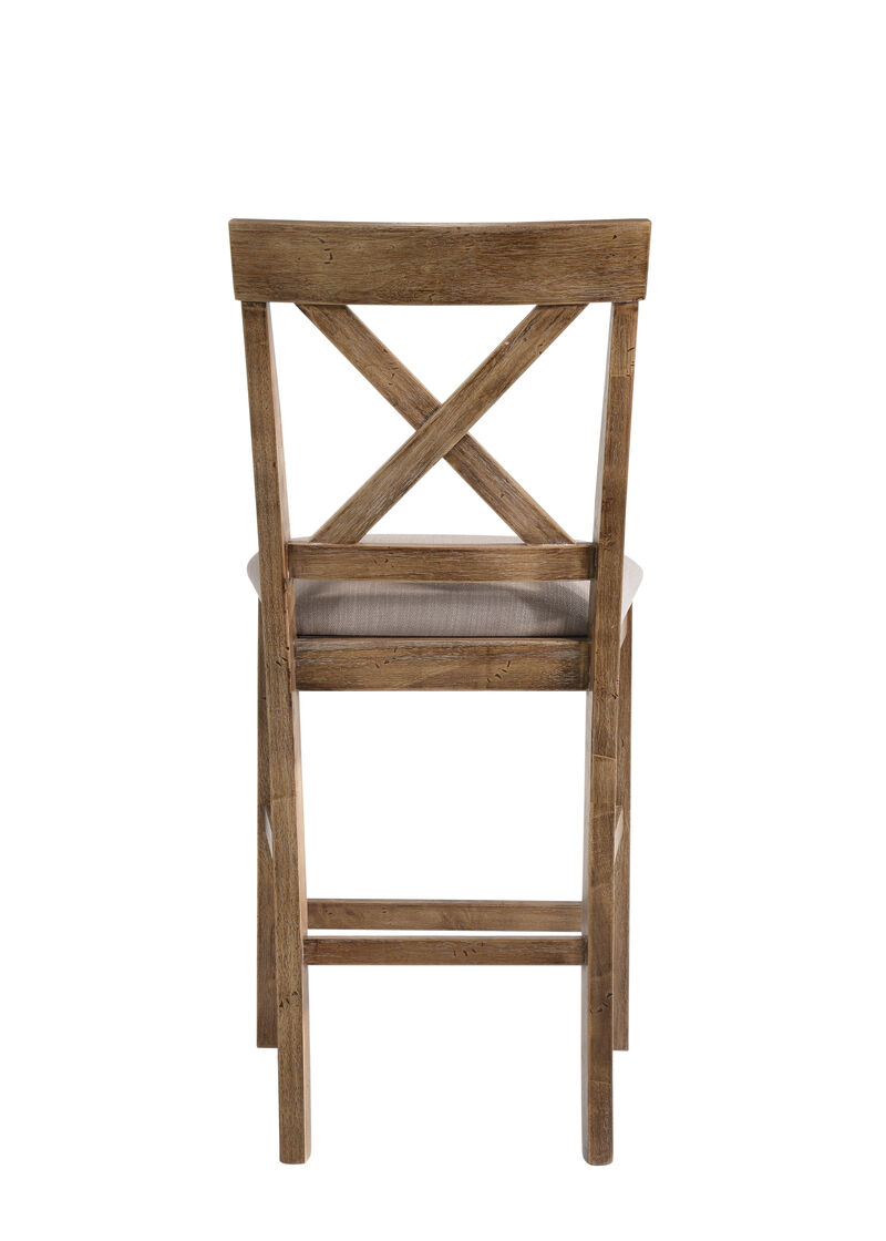 HomeRoots Set of Two 26" Tan and Oak Linen and Solid Wood Counter Height Bar Chairs image number 4